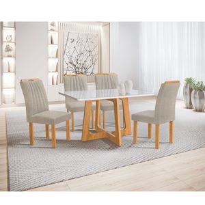 Conjunto Mesa 4 Cadeiras Dubai Cel Móveis Cinamomo/Off White