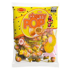 Pirulito Cherry Pop Maracujá 700g Pacote com 50 Unidades